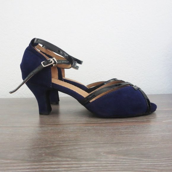 Dark Blue Suede Soft Sole Dance Shoes Open Toe Closed Heel Dark Blue 39 / 8. - Picture 3 of 11